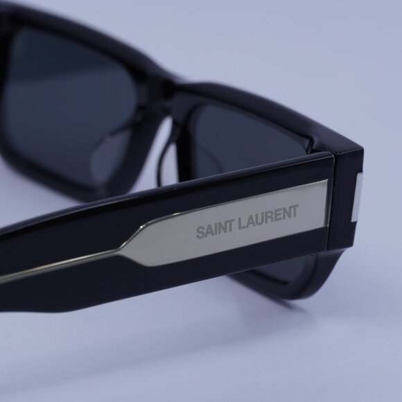 Saint Laurent SL660/F 001 Sunglasses Black Rectangle Frame, Black Lenses - Picture 7 of 12